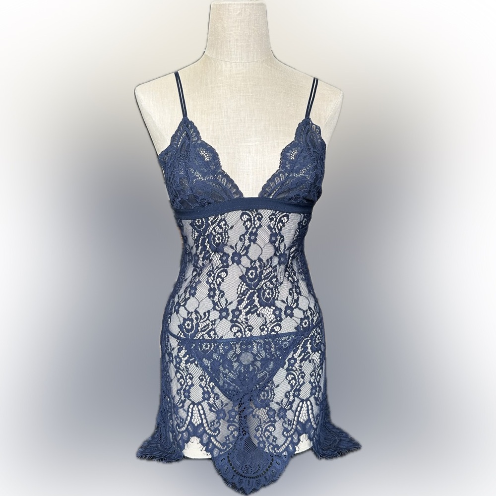 In Bloom Navy Lace Sheer Chemise